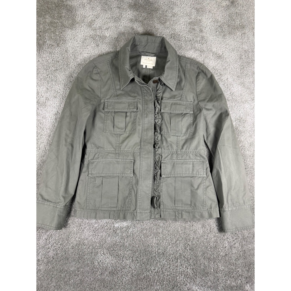 Kate Spade New York Olive Green Ruffle Front Utility Jacket Peplum Back Small